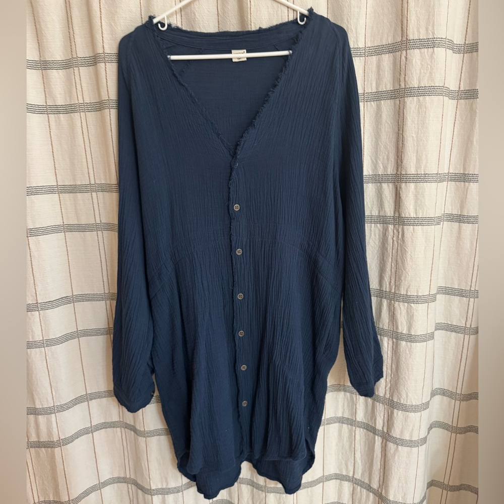 Navy Button-Front Long Cardigan